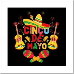 Cinco De Mayo Mexican Guitar Cactus for Men Women Boys Girls Posters and Art